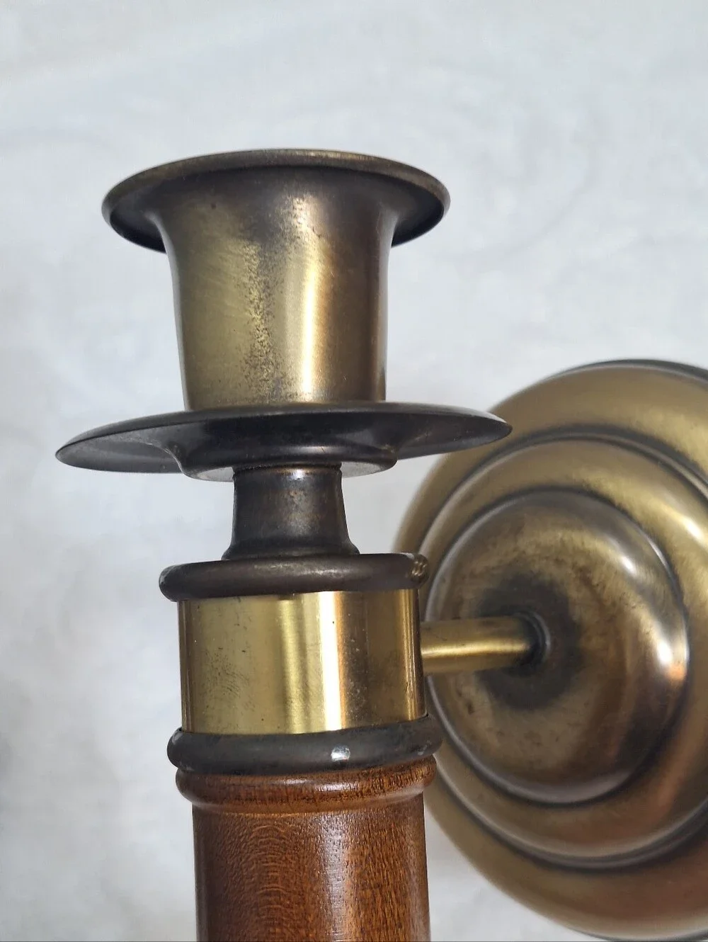 Vtg Set Of 2 Homco Wood & Antique Brass Tone Wall Sconces Candlestick Holders